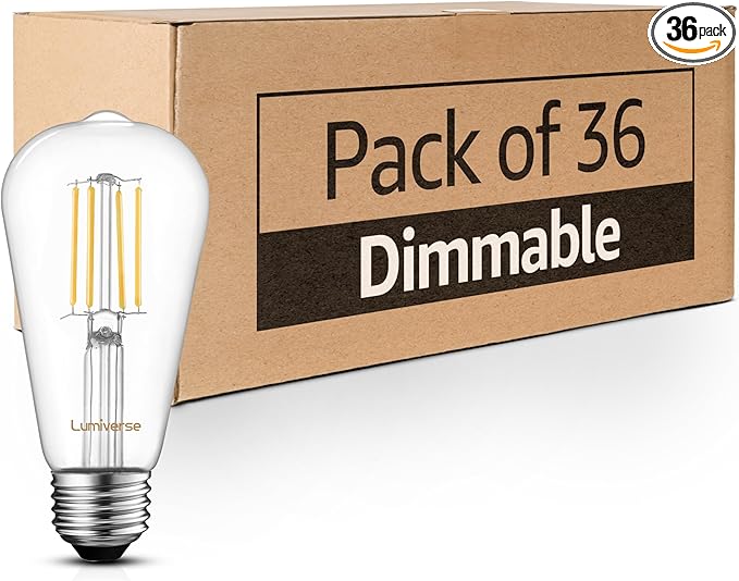 Lumiverse 36 Pack E26 led Bulb 60 watt dimmable Vintage LED Edison Bulbs 5.5W, 60W Equivalent,4000K Cool White, Antique Style ST19/ST58 LED Light Filament Bulbs, CRI 90+, E26 Base