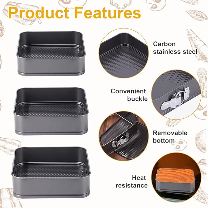 Rectangle Springform Cake Pans Set,Not-Stick Cheesecake Pans with Removable Bottom Stainless Steel Bakeware DIY Baking Mold Funny Cake Tins with Scrapers for Kitchen Birthday Valentine Day Wedding
