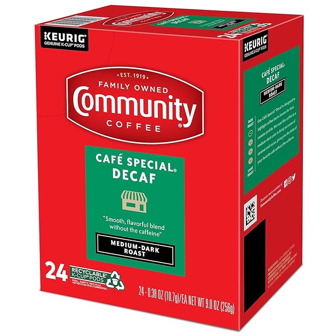 Community Coffee Cafe Special Decaf 24 Count Coffee Pods, Medium Dark Roast, Compatible with Keurig 2.0 K-Cup Brewers, 24 Count (Pack of 1)