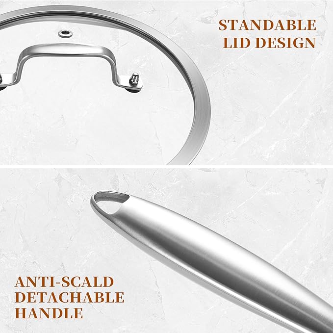 LOLYKITCH Whole Body Tri-Ply Stainless Steel Saucepan Set of 2,1QT & 3QT,Induction Pots,Saucepans with Lids,Oven and Dishwasher Safe.