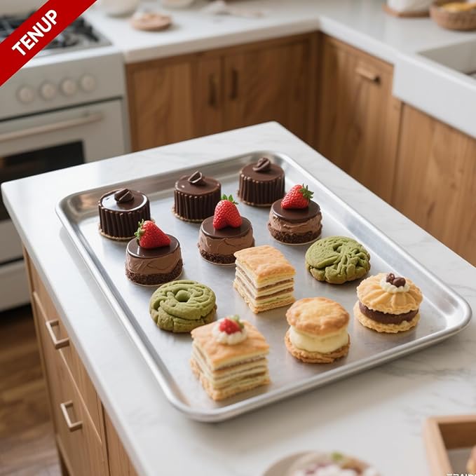TENUP 6 Pack Aluminum Quarter Sheet Pan, 13" x 9" Heavy Duty Commercial Baking Tray Reinforced Rim, Warp-Resistant Rust-Free