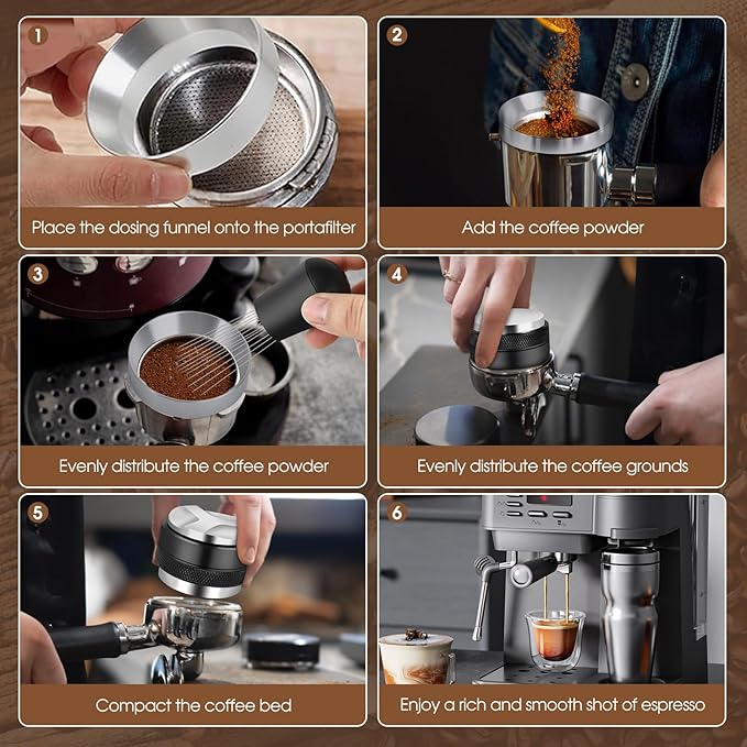 51mm Espresso Accessories Kit, Coffee Distributor and Tamper Leveler, WDT Tool and Dosing Funnel Set Fits Delonghi 51 mm Espresso Machines and Portafilters