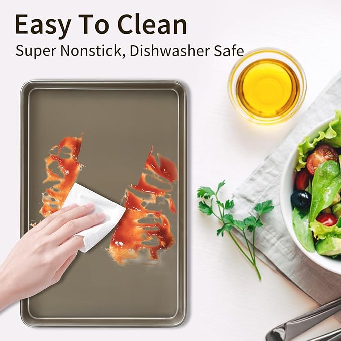 2 Pieces Large Sheet Pans Baking Sheet Pan Set, 12 x 17.5 inch Cookie Sheets for Oven, Carbon Steel Half Sheets Trays Nonstick Baking Sheet Set, Gold