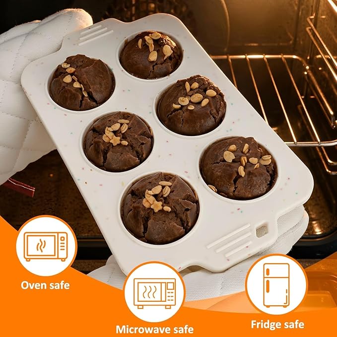Silicone Muffin Pan for Baking, Collapsible Muffin Pan with Metal Reinforced Frame, Non-stick Silicone Molds for Baking, BPA Free & Oven Safe Cupcake Pan, Regular Size 6 CUP Non-Toxic (2 Pack)