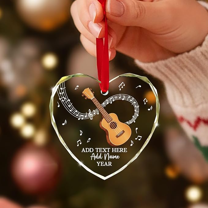 Personalized Ukulele Glass Ornament with Text Name Year, Ukulele Instrument Christmas Tree Ornament, Customized Musical Instrument Christmas Ornaments 2025, Gift for Men Women Music Lover
