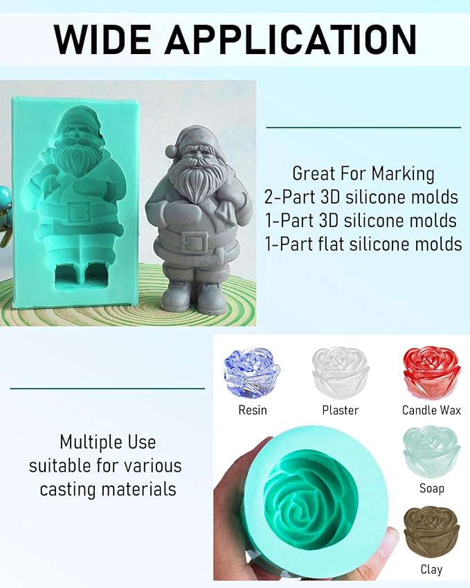 Nicpro 170oz Silicone Mold Making Kit, 20A Platinum Liquid Silicone Rubber, Jade Green Flexible, Silicone Molds Maker Mix Ratio 1:1 for Casting 3D Resins Molds DIY with 2PCS Molds Housing, Mixing Cups