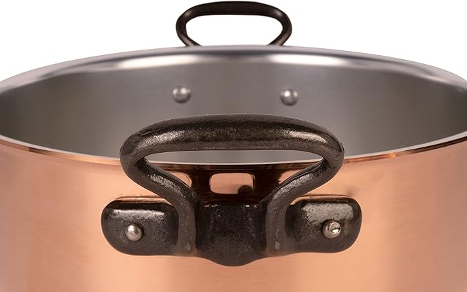 Cuisine Romefort | Tinned copper soup pot with higher walls, 6.3 qt | traditional stockpot made of solid copper with cast iron handles and copper lid | stewpot from France ideal for soups and stews