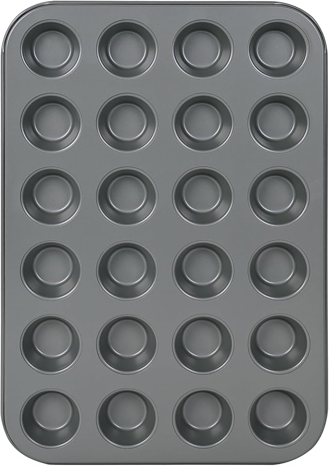Mini Muffin Cake Pan, 24-Cavity Non-Stick Tiny Cupcake Pan Bakeware for Oven Baking (Dark Grey)