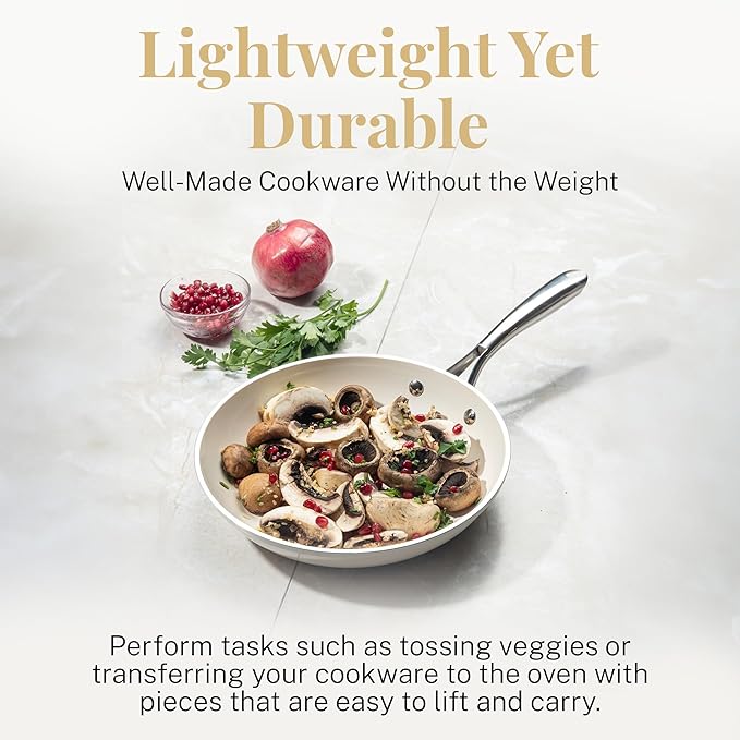 Gotham Steel 5.5 Qt Saute Pan with Lid - Nonstick Deep Frying Pan, 100% PFOA Free Ceramic, Dishwasher Safe, Cream White