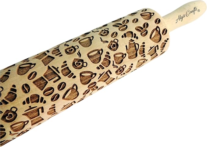 COFFEE EMBOSSING ROLLING PIN PATTERN with COFFEE BEANS for EMBOSSED COOKIES LATTE MOKA