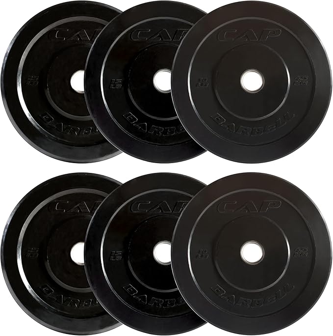 CAP Barbell 2-Inch Olympic Bumper Plate Weight Set with 6 Post Rack | 100-370 lbs | Multiple Options