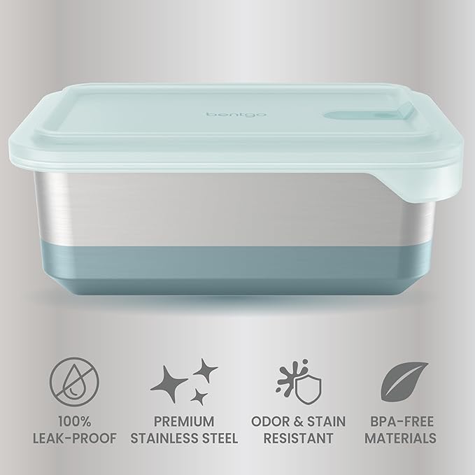 Bentgo® MicroSteel® Heat & Eat Container - Microwave-Safe, Sustainable & Reusable Stainless Steel Food Storage Container with Airtight Lid for Eco-Friendly Meal Prepping (Family Size - 8.5 Cups)