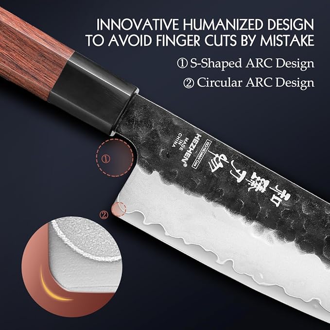 HEZHEN Santoku Knife, 7 Inches, 3 Layers Clad Steel Chef Knife,Professional Japanese Kitchen Knife for Chefs and Home Cooking,Wooden Octagonal Handle