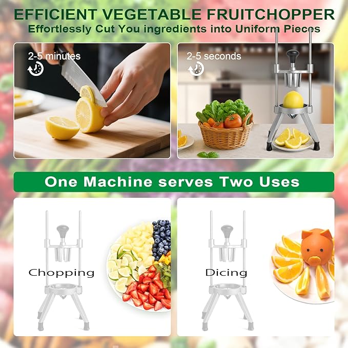 Commercial Easy Wedger Lemon Cutter Fruit Orange Lime Slicer 8 Section 304 Stainless Steel Blade Vegetable Tomatoe Potatoe Chopper Dicer for Home Bar Restaurant