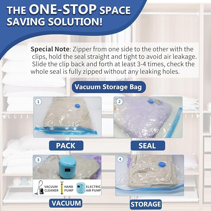 Vacuum Storage Bags, 10 Jumbo Space Saver Bags Compression for Comforters, Bedding and Blankets, Vacuum Sealed Bags Clothes Storage Travel Essentials