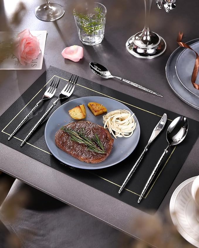 Lemeya 20-Piece Hammered Silverware Set,18/10 Stainless Steel Forging Heavy Duty Cutlery Set for 4, Luxury Unique Flatware Set,Spoons and Forks Set,Mirror Polished,Dishwasher Safe