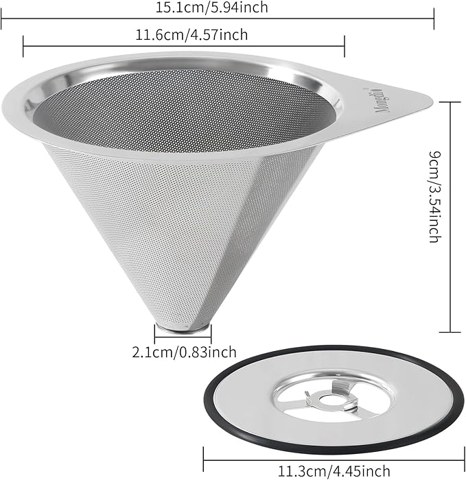 Mongdio Pour Over Coffee Dripper, Stainless Steel Coffee Dripper, Reusable Metal Coffee Filter, Double Mesh Design of Pour Over Coffee Maker, With Removable Base.1-4 Cups