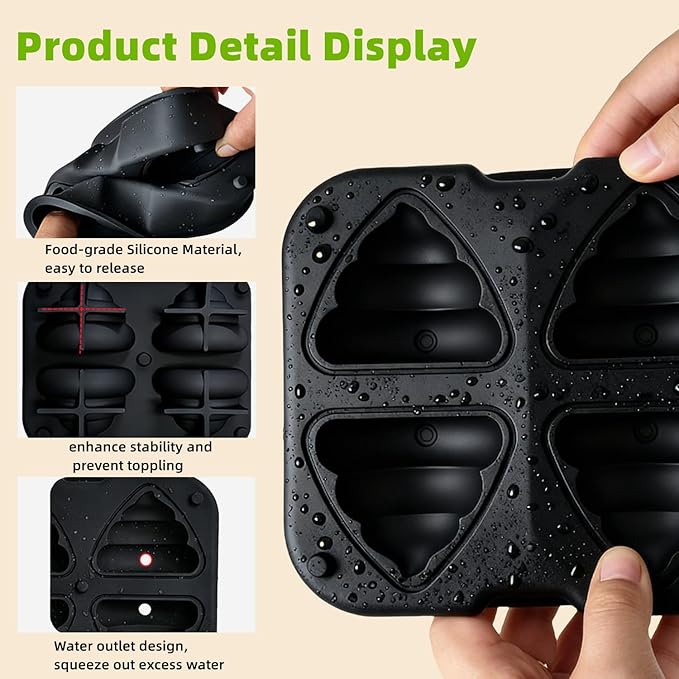 Poop Ice Cube Mold - Large 4-Cube Funny Prank Ice Molds for Cocktails, Whiskey & Parties | Novelty Ice Trays for Poop Soap & Gags