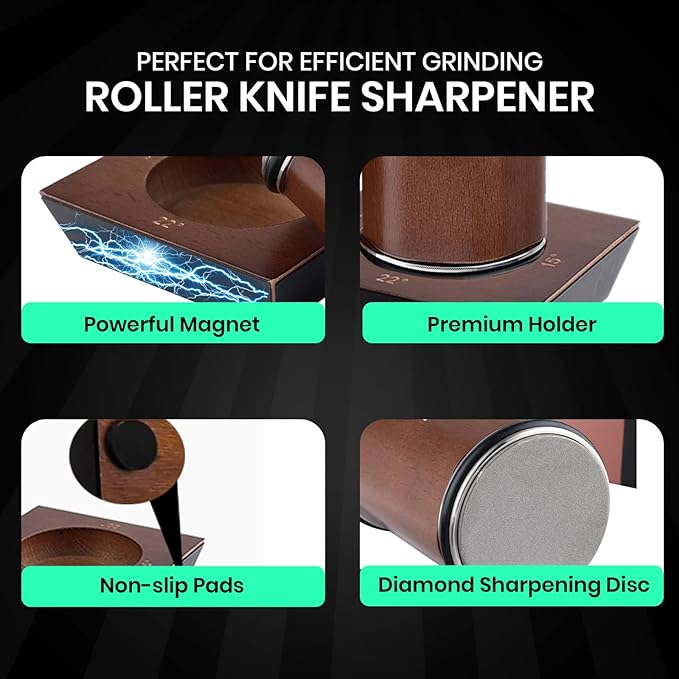 Upgraded Rolling Knife Sharpener Kit, Multi-Angle Adjustable Sharpening Tool with Diamond and Ceramic Discs, Knife Sharpener Roller for Kitchen, Knife Sharpening Made Easy