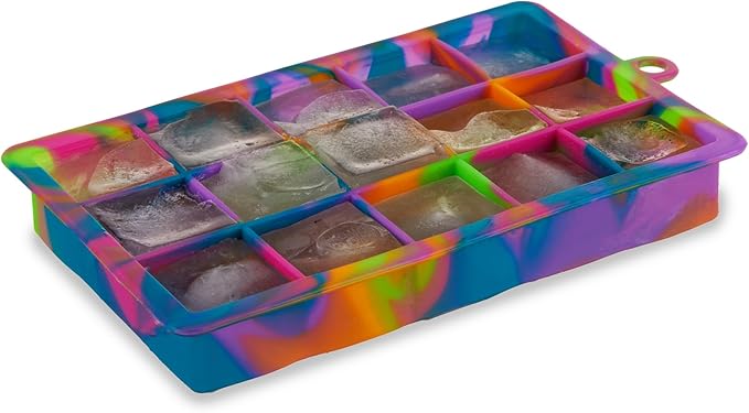 Host Ice Cube Tray with Lid, Makes 15 1.25" Cubes, Durable Silicone Trays, Perfect for Cocktails, Beverages, Mocktails, Iced Coffee, Tea, Infused Water, Kitchen Essentials, Set of 1, Colored Marble