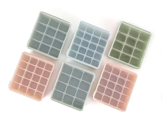 Baby Food Storage Silicone Cubes with Clip-On Lid Freezer Tray Baby Food Soups Purees Ice Safe Design Made in Korea (20cubes 0.8oz, Celadon Green Set of 2)