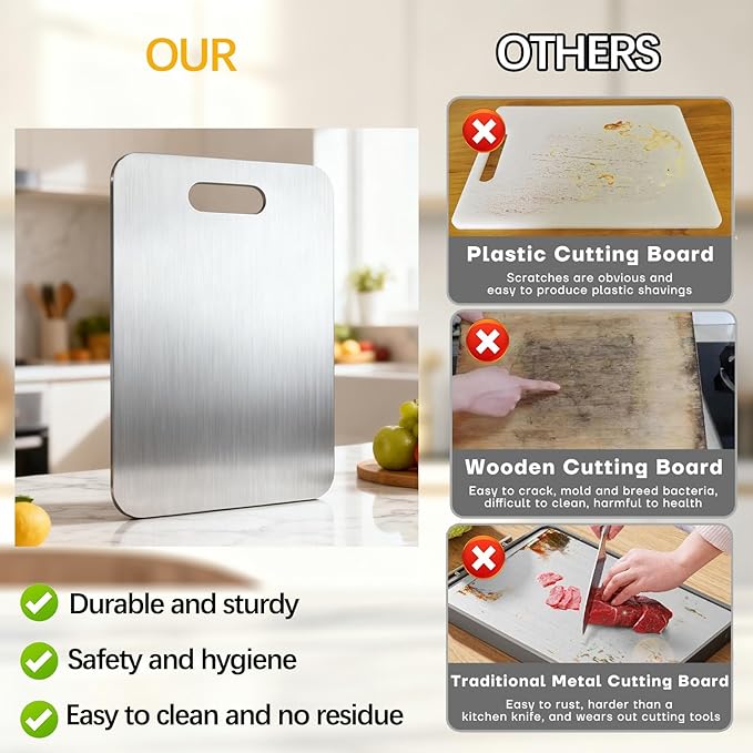 Tavano Titanium Cutting Board,100% Pure Titanium Cutting Boards for Kitchen,2026 New Non Toxic,Double-Sided Food Grade Chopping Board for Meat,Vegetable,Fruit,Outdoor Camping(XL-1PC:18.1 * 11.8'')