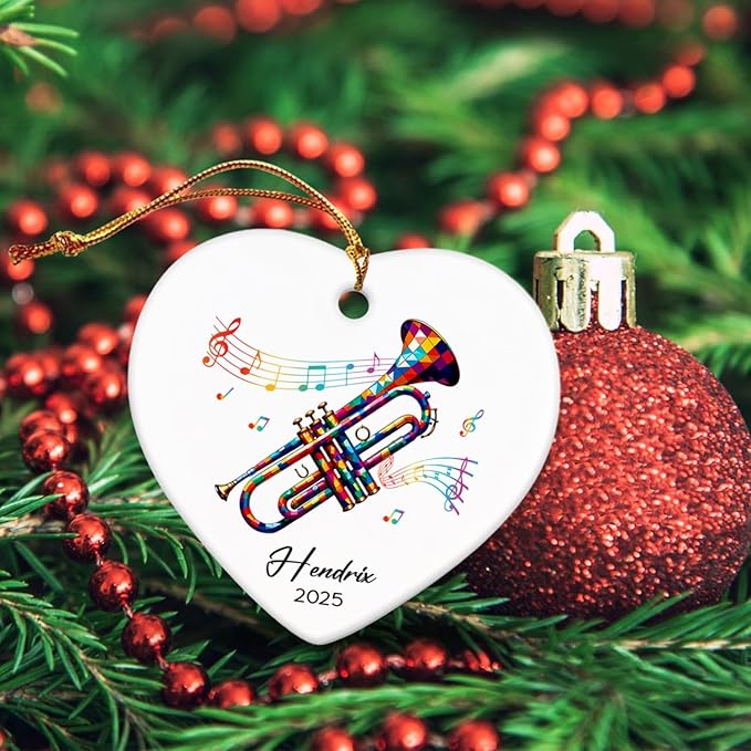 Personalized Trumpet Player Ceramic Ornaments Christmas, Trumpets Musical Ornament 2025 Gifts for Musician, Custom Name & Year Instrumentalist Xmas Ornament Tree, Instrument Lovers Ceramic Ornaments