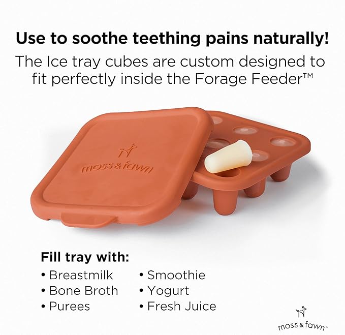 Moss and Fawn Ice Cube Tray - Forage Feeder Freezer & Teething Popsicle Mold for Breast Milk, Formula, Bone Broth, Purees, & Baby Food - BPA, Lead, & PVC-Free - Terracotta