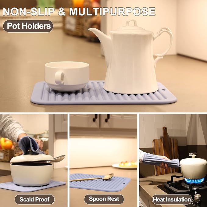 Joyhalo Silicone Trivet Mats Pot Holder Hot Pads Plate Holder Gripper Pad Garlic Peeler Drying Mat Coasters