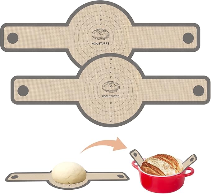 Silicone Bread Sling Oval and Round, 2 PCS Nonstick＆Reusable Bread Baking Mats, Easy-To-Clean Dutch Oven Liners, Sourdough Bread Baking Supplies (2Pack Round, Gray)