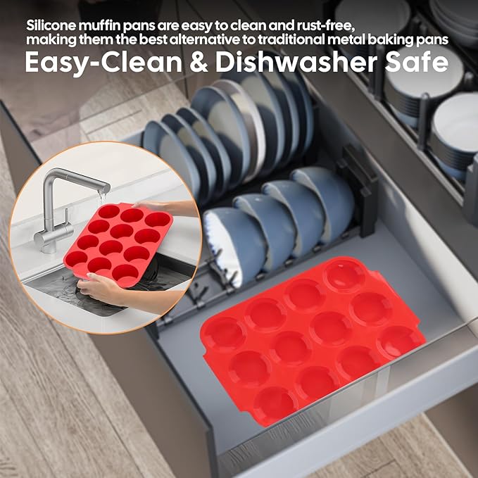 Silicone Muffin Pan for Baking - Premium 12-Cup Nonstick Muffin Pan, Easy Release & Clean, Dishwasher Safe Muffin Tray for Perfect Cupcakes, Muffins & More.