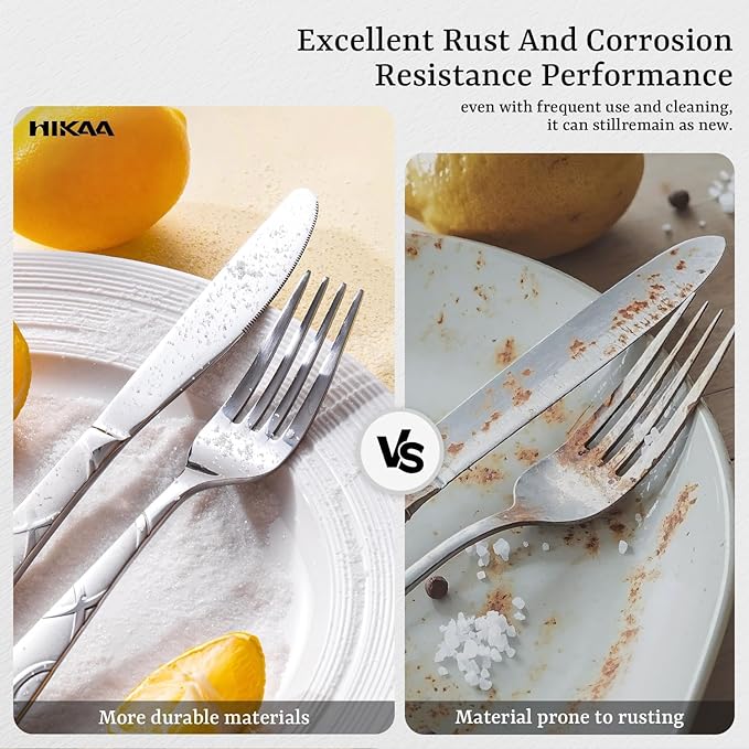 HIKAA 20PCS Silverware Set Service for 4,Premium Stainless Steel Cutlery Set, Mirror Polished Flatware Sets,Modern Kitchen Eating Utensils Set Include Spoons Forks Knives