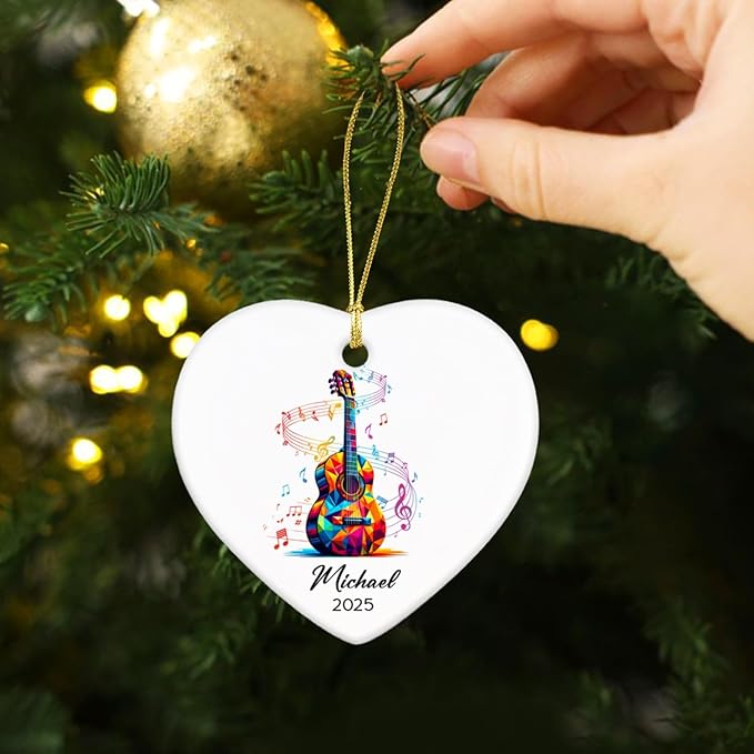 Personalized Guitar Instrument Ceramic Ornament Gifts for Guitarist, Guitar Player Christmas Ornaments Tree Hanging, Custom Name & Year Guitarist Ornaments Xmas 2025, Music Lovers Ceramic Ornament
