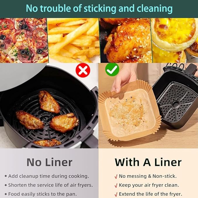 parchment paper for air fryer, 6.3inch square air fryer liners disposable,125PCS Non-stick parchment paper sheets for 3-5QT airfryer liners, Baking, Roasting Microwave