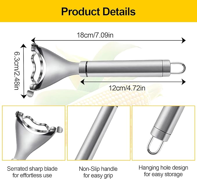 2 Pcs Stainless Steel Corn Peeler and Stripper Tool Set, Corn Stripper Cob Stripper Tool,Corn Stripper for Corn on the Cob Remover Tool，Corn Thresher with Ergonomic Handle，Kitchen Gadget