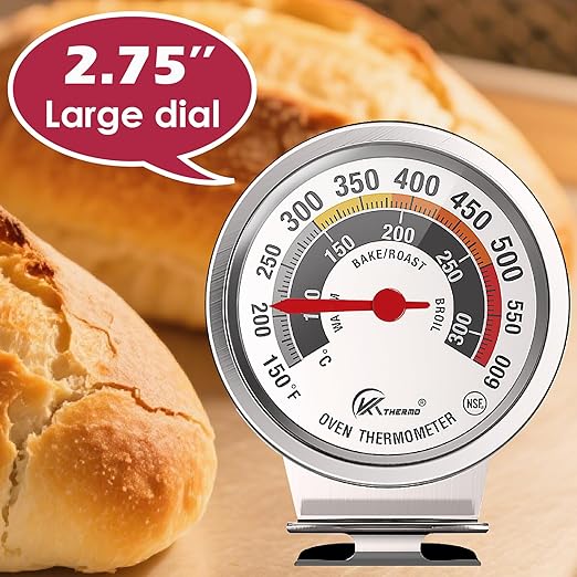NSF Certified Oven Thermometer - KT THERMO 3in Analog Appliance Thermometer with Wide 150-600°F Temperature Range, Stainless Steel, Large Dial for Easy Reading