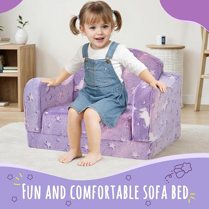 Thick Comfy Toddler Chair and Couch for Kids,2-in-1 Soft Plush Fold Out Sofa for Children,Convertible Couch to Lounger for Toddler