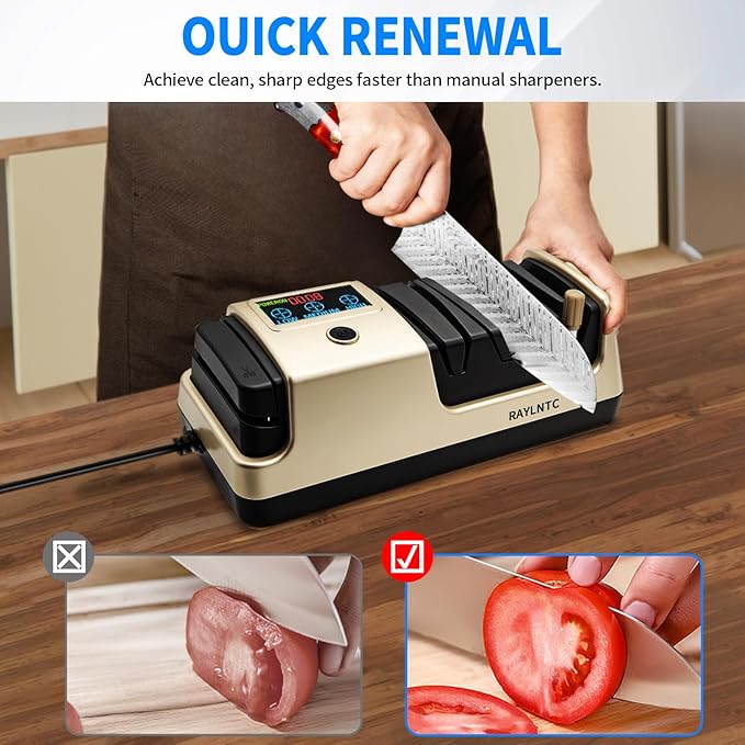 Professional 5-in-1 Electric Knife Sharpener with LCD Display,Scissor Sharpener with 3-Speed & 100% Diamond Abrasives - Precision Angle Guides for Straight, Serrated, Cleaver & Kitchen Scissors