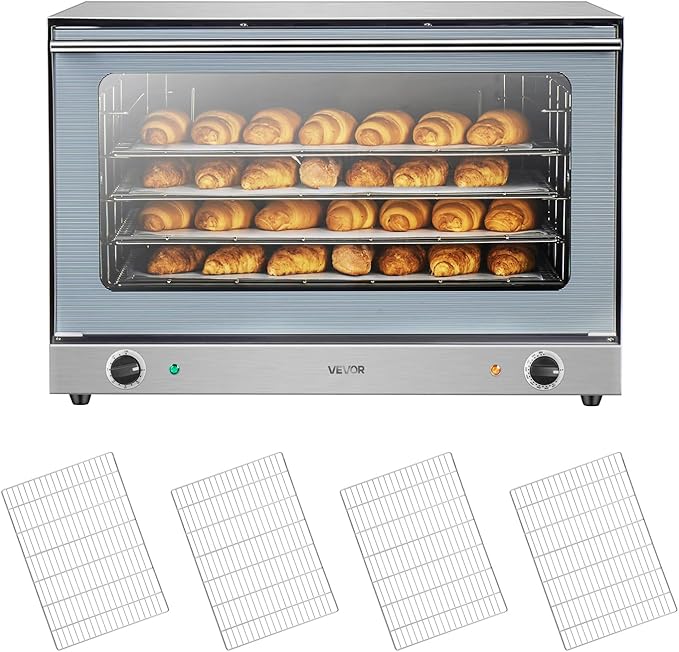 VEVOR Commercial Convection Oven, 4.24 cu.ft Conventional Countertop Oven for Full-Size Pans, Electric Convection Ovens with 4 Racks, 360° Hot Air Circulation, for Bakery, Restaurant & Pizza Shop