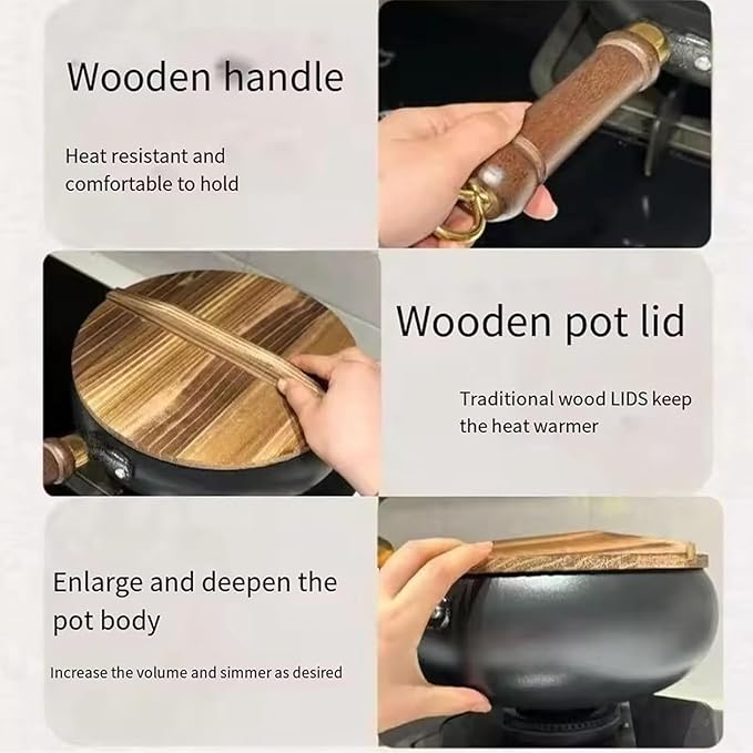 Jinswhdre Cast Iron Skillet, 9.5/11in Jinswhdre Japanese Irons Pan, Hand Forged Uncoated Iron Pan with Lid Spatula, Non-stick Wok for Cooker Gas Stir Fry Pans Durable and Rust-Free (Glass Lid,11in)