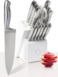 Styled Settings Stainless Steel Knife Set with Built In Sharpener - 14 Piece Ultra Sharp, High Carbon Stainless Steel Kitchen Knife Set Includes White Knife Block with Sharpener Built In