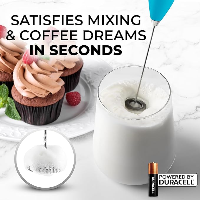 Zulay Powerful Milk Frother Handheld Foam Maker for Lattes - Whisk Drink Mixer for Coffee, Mini Foamer for Cappuccino, Frappe, Matcha, Hot Chocolate by Milk Boss - Marine