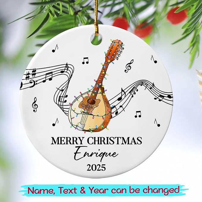 Unique Mandolin Ceramic Christmas Tree Ornament, Customized Year Text Name Keepsake Xmas Ornaments Gift for Mandolin Player Mandolinist Women Men, Personalized Mandolins Instrument Ceramic Ornament