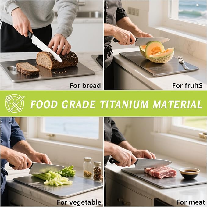 Titanium Cutting Boards For Kitchen, 100% Pure Cut Titanium Cutting Board, Food Grade Quality, Double-sided non-toxic, Easy To Clean, Dishwasher Safe And Will Not Absorb Odors(12L*9W)