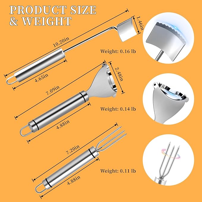 Corn Peeler Tool for Corn on The Cob, Upgrade 3pcs Corn Cob Stripper & Kernel Remover with Long Handle - The Ultimate Kitchen Gadget for Effortless Cooking, A Must-Have Gift for Dining Enthusiasts
