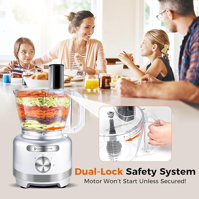 Homtone 16 Cup Food Processor Large, 9 Functions 7 Blades 3 Speeds for Shredding, Slicing, Making French Fries, Chopping Meat, Kneading Dough & Emulsifying, 600W, Red