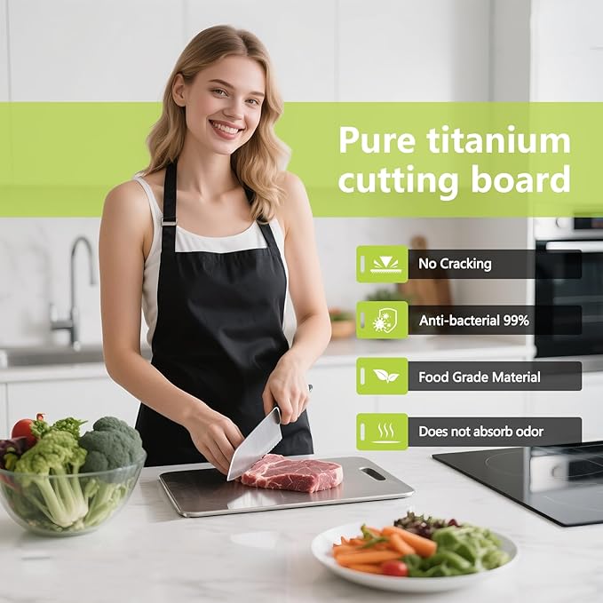 3Pcs Titanium Cutting Boards For Kitchen, 100% Pure Cut Titanium Cutting Board, Food Grade Quality, Double-sided non-toxic, Easy To Clean, Dishwasher Safe And Will Not Absorb Odors