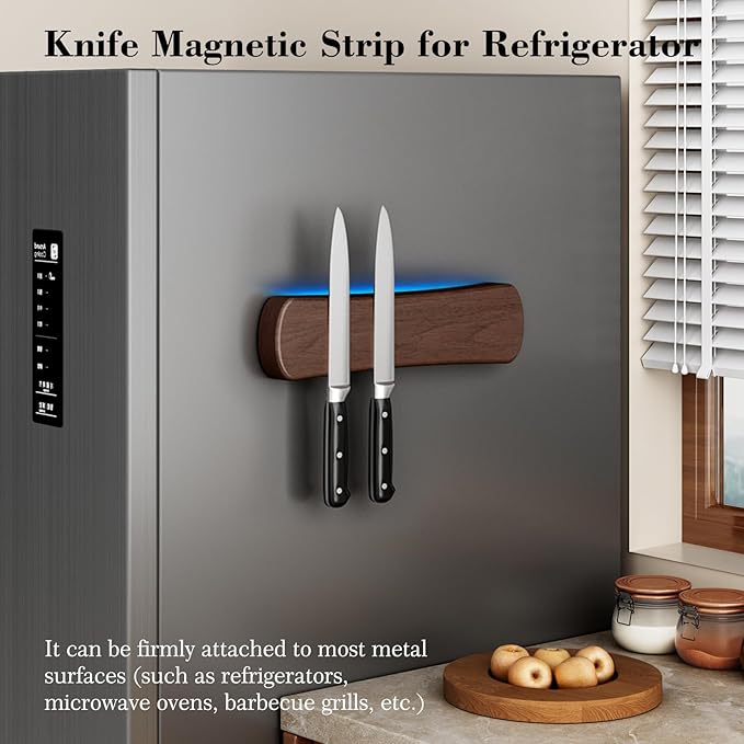 Magnetic Knife Holder for Wall, 10 Inch Wood Strong Magnetic Knife Strip, Small Kitchen Storage Space Savers, Rv Apartment Farmhouse Accessories Organizer, Housewarming Gifts for New Home