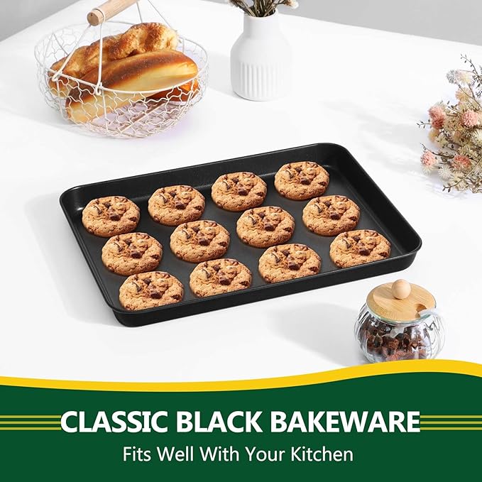 P&P CHEF 12.4 Inch Baking Cookie Sheet Pan, Carbon Steel Oven Tray, Non Stick Bakeware for Cooking Baking Bread Meat Vegetables, Sturdy & Healthy, Easy Clean, 1Pc