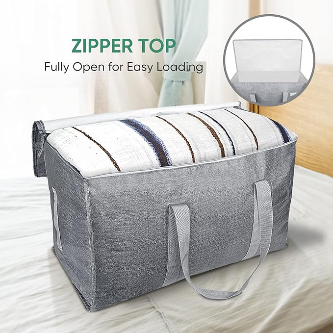 BALEINE 2-Pack Oversized Moving Bags with Reinforced Handles, Heavy-Duty Storage Tote for Clothes, Moving Supplies (Winter Grey, 2-Pack)